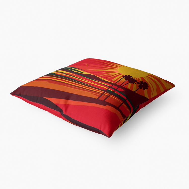 Vampire Art Retro Premium Hypoallergenic Throw Pillow - 3 sizes / optional insert - Sixties Sunset in Malibu 1