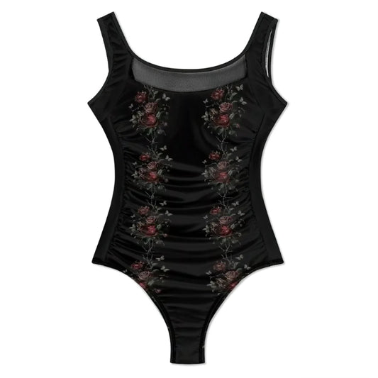 Vampire Art Gothic Elegance Mesh One-Piece Swimsuit - Roses