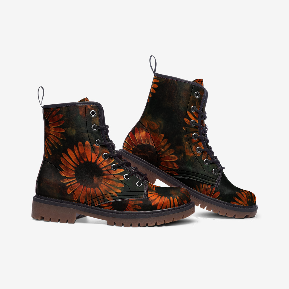 Vampire Art Tie-Dye Hippie Boho Festival Vegan Leather Unisex Combat Boots - Petals - US sizes