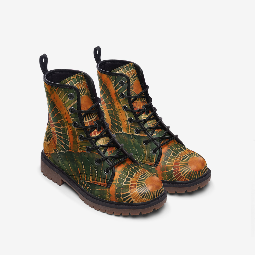 Vampire Art Tie-Dye Hippie Boho Festival Vegan Leather Unisex Combat Boots - Ethnic - US sizes