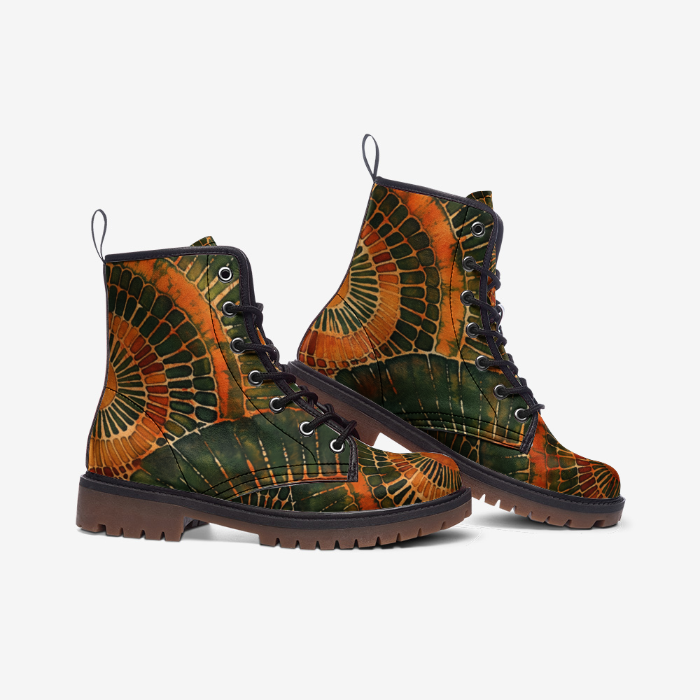 Vampire Art Tie-Dye Hippie Boho Festival Vegan Leather Unisex Combat Boots - Ethnic - US sizes