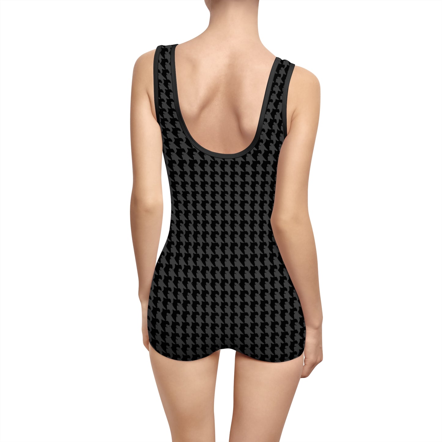 Vampire Art Black and Charcoal Houndstooth Grunge Retro Women's Vintage Swimsuit