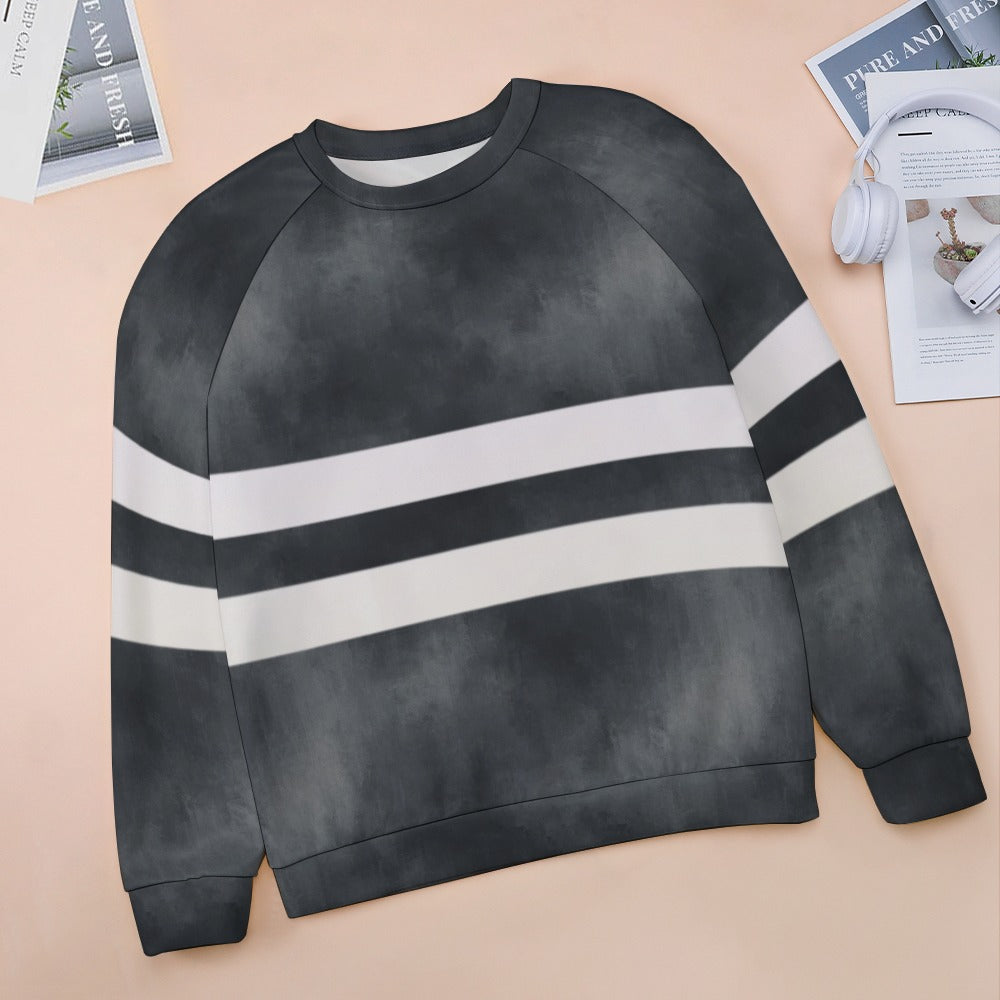 Vampire Art Retro Grunge Grey with Stripes Raglan Round Neck Sweater