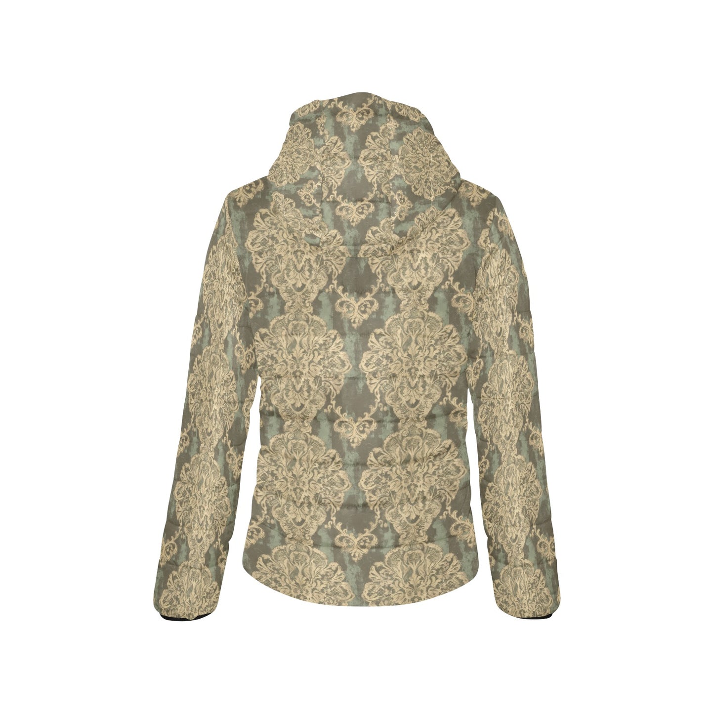 Vampire Art Urban Gothic Women's Padded Hooded Jacket - Grunge Lace in Green, Charcoal and Cream