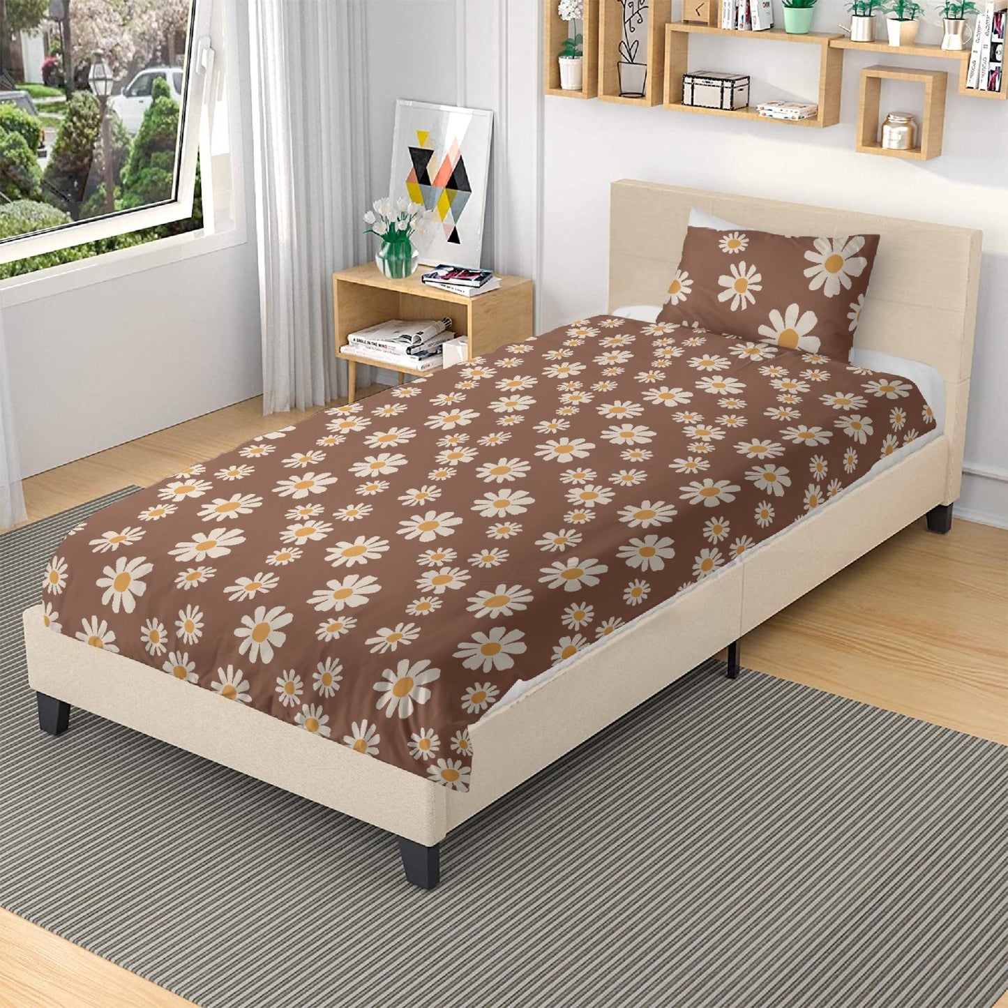 Vampire Art 3-Piece Retro Polyester Bedding Set - Sixties Daisies