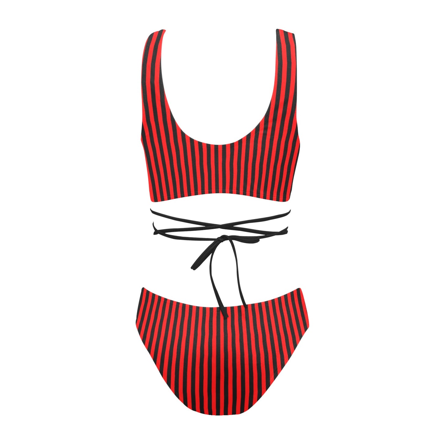 Vampire Art Retro Cross String Bikini Set - Black and Red Stripy