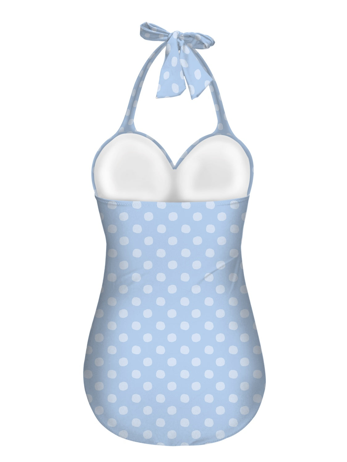 Vampire Art Vintage Chic Halter Neck One-Piece Swimsuit - Baby Blue Polka Dot