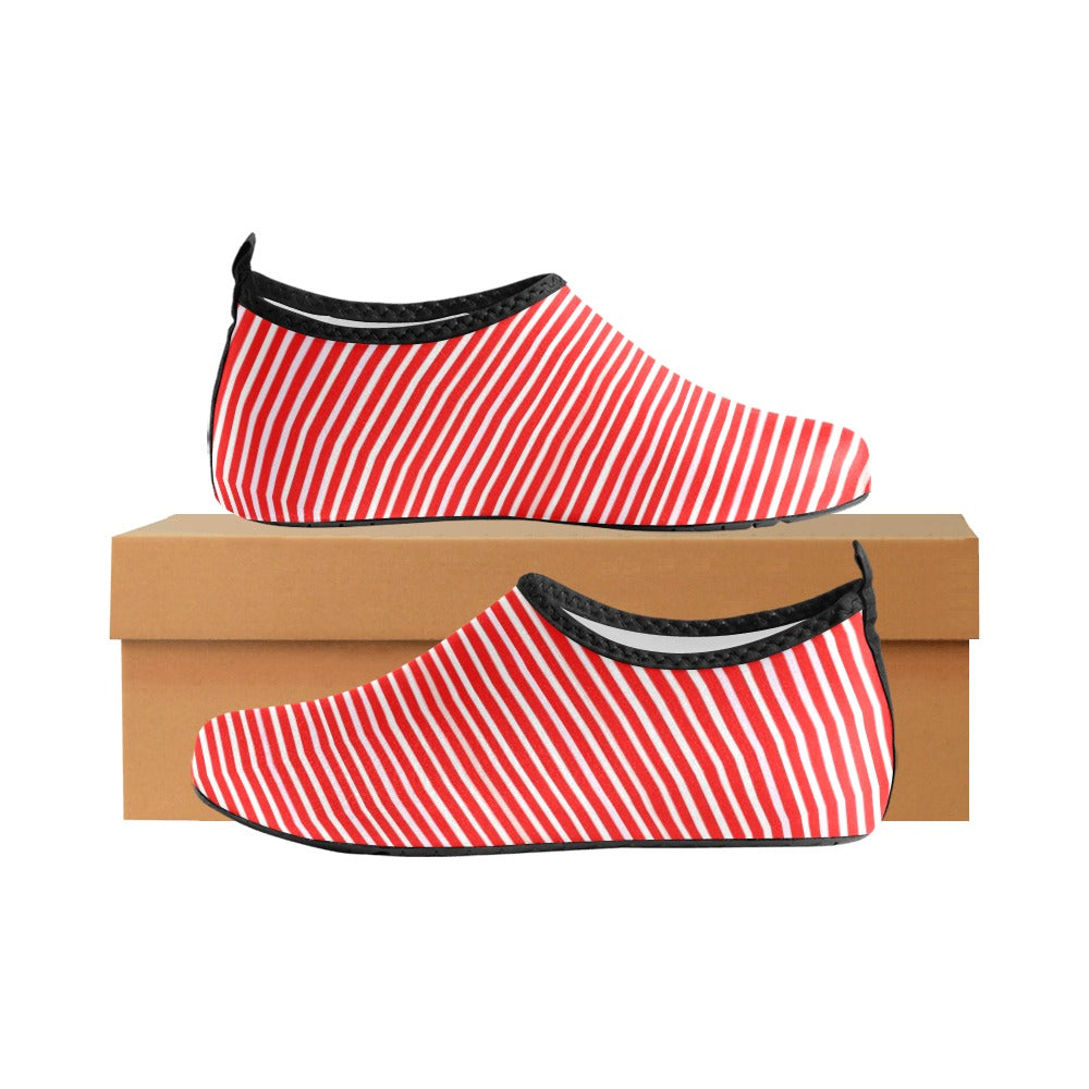 Vampire Art Retro Kid's Barefoot Aqua Shoes - Red and White Stripy