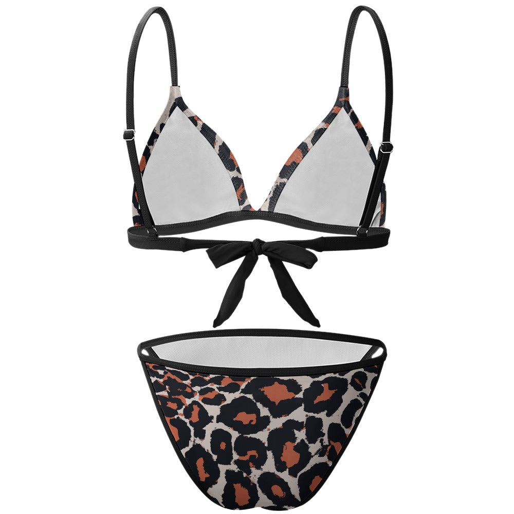 Vampire Art Retro 2-Piece Glam Bikini Swimsuit - Grunge Grey and Brown Leopard