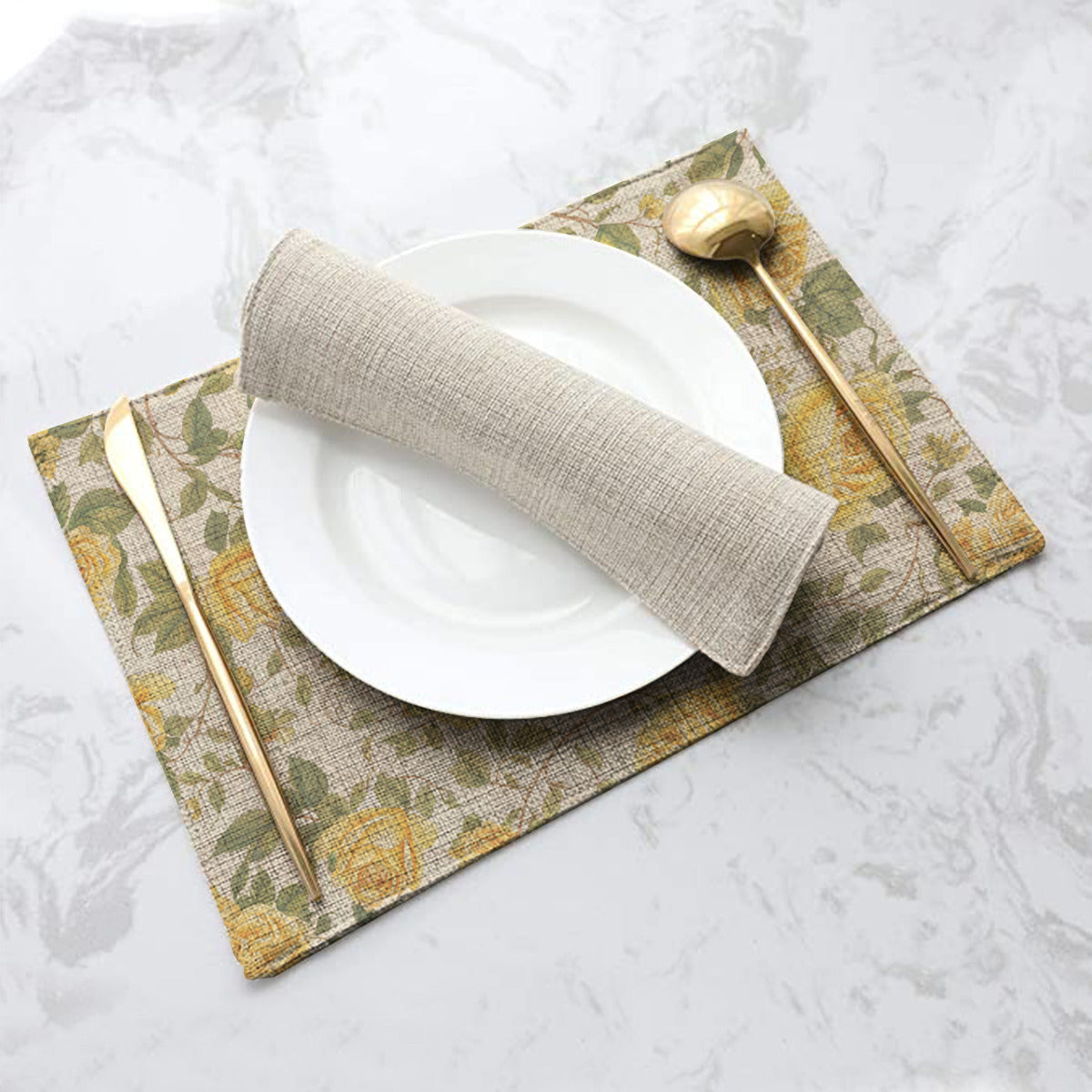 Vampire Art Retro Linen Placemats - Yellow Roses Floral