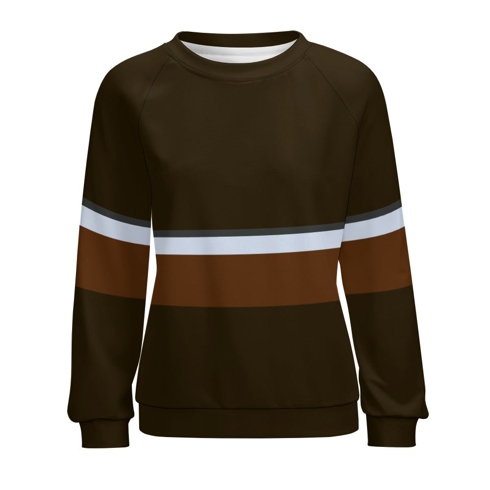 Vampire Art Retro Sixties Brown Stripy Raglan Round Neck Sweater