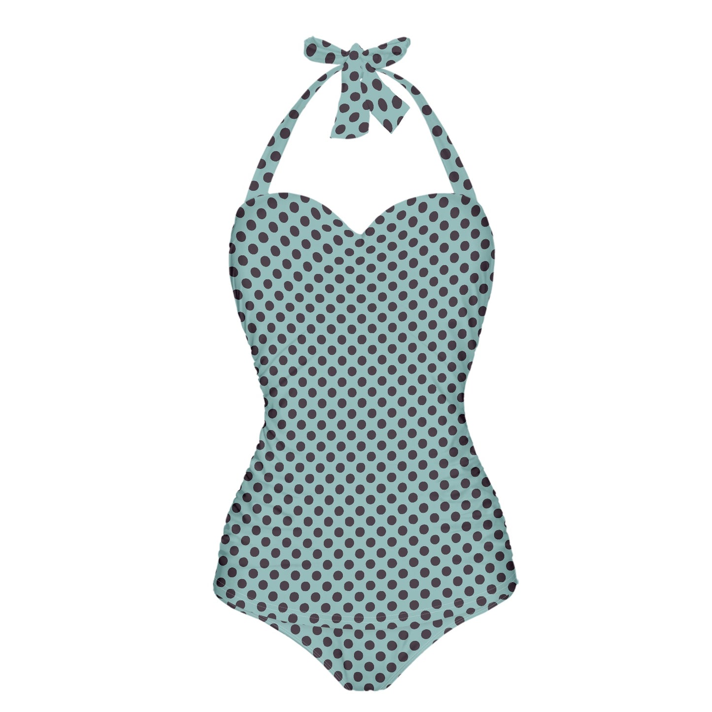 Vampire Art Vintage Chic Halter Neck One-Piece Swimsuit - Turquoise Polka Dot