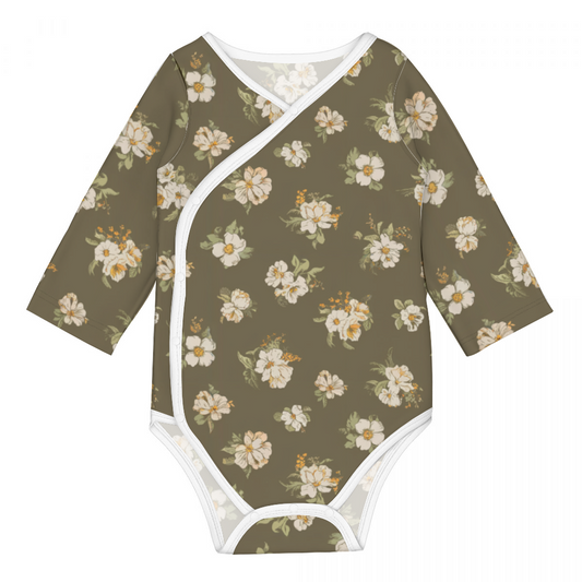 Vampire Art Retro Baby Cotton One-Piece - Vintage Florals in Khaki