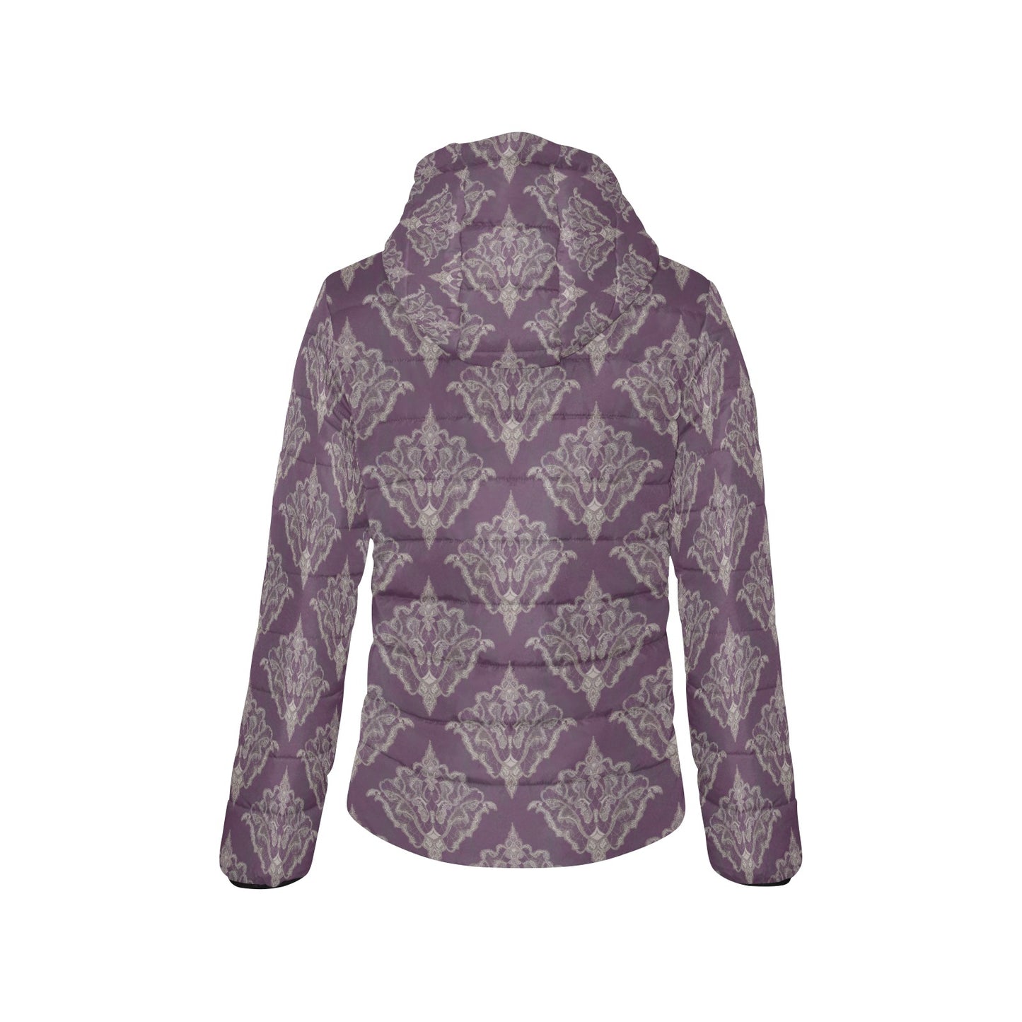 Vampire Art Urban Gothic Women's Padded Hooded Jacket - White on Purple Lace