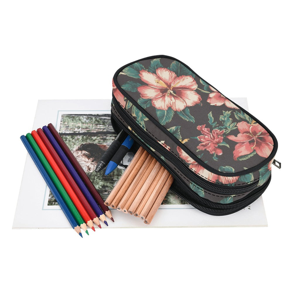 Vampire Art Studio Caddy: Deluxe Pencil Pouch - Retro Surf Flowers in Black