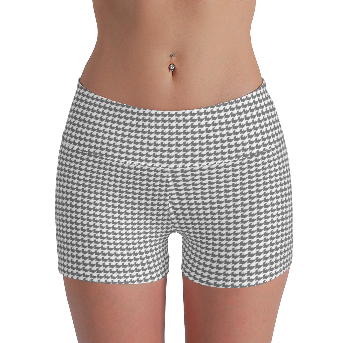 Vampire Art Retro Yoga Cycling Sports Shorts - Charcoal Grey Houndstooth