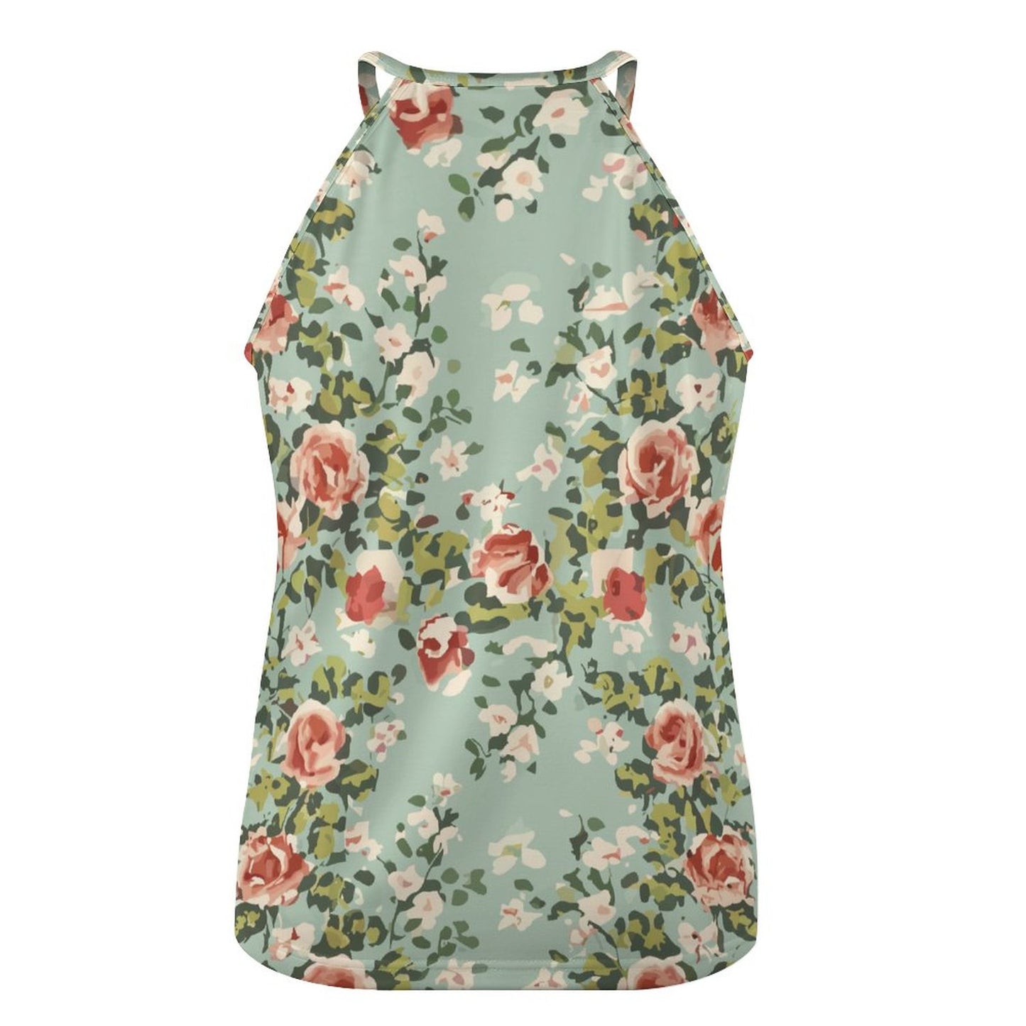 Vampire Art Retro Chic Crewneck Sleeveless Tank Top T-Shirt - Aqua Roses