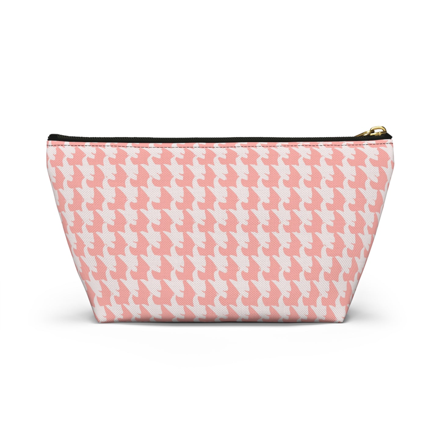 Vampire Art Preppy Grunge Houndstooth Sixties Pattern in Coral Pink and White Pencil Case Accessory Pouch w T-bottom