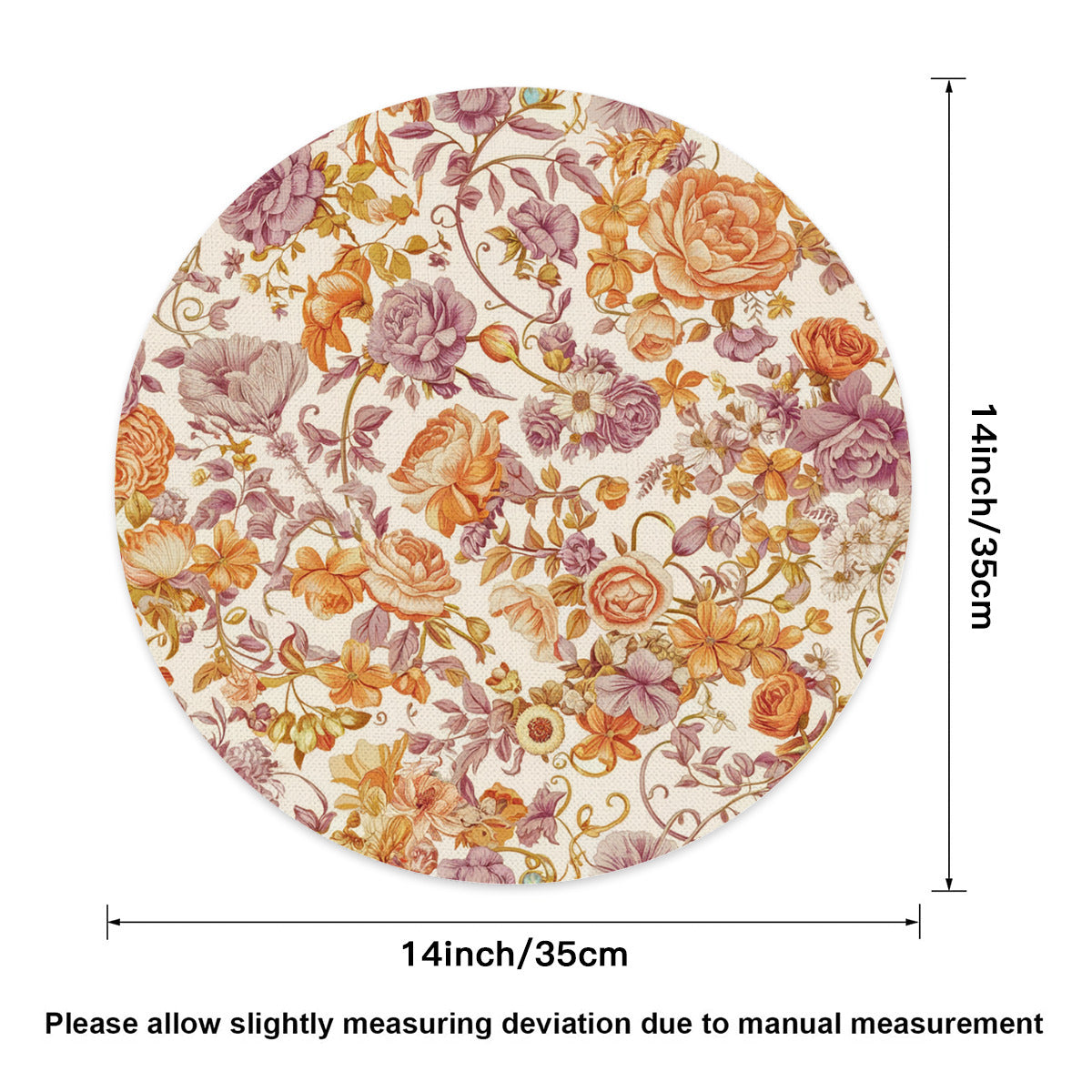 Vampire Art Retro Linen Round Placemats - Delicate Florals in Orange and Lilac