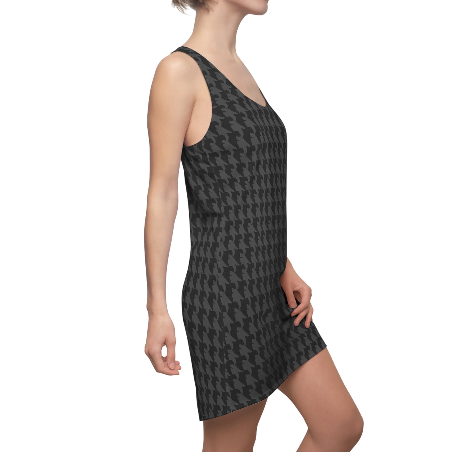 Vampire Art Grunge Goth Emo Black and Charcoal Houndstooth Women's Racerback Dress