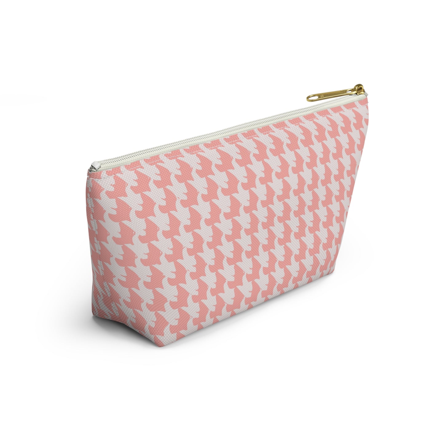 Vampire Art Preppy Grunge Houndstooth Sixties Pattern in Coral Pink and White Pencil Case Accessory Pouch w T-bottom