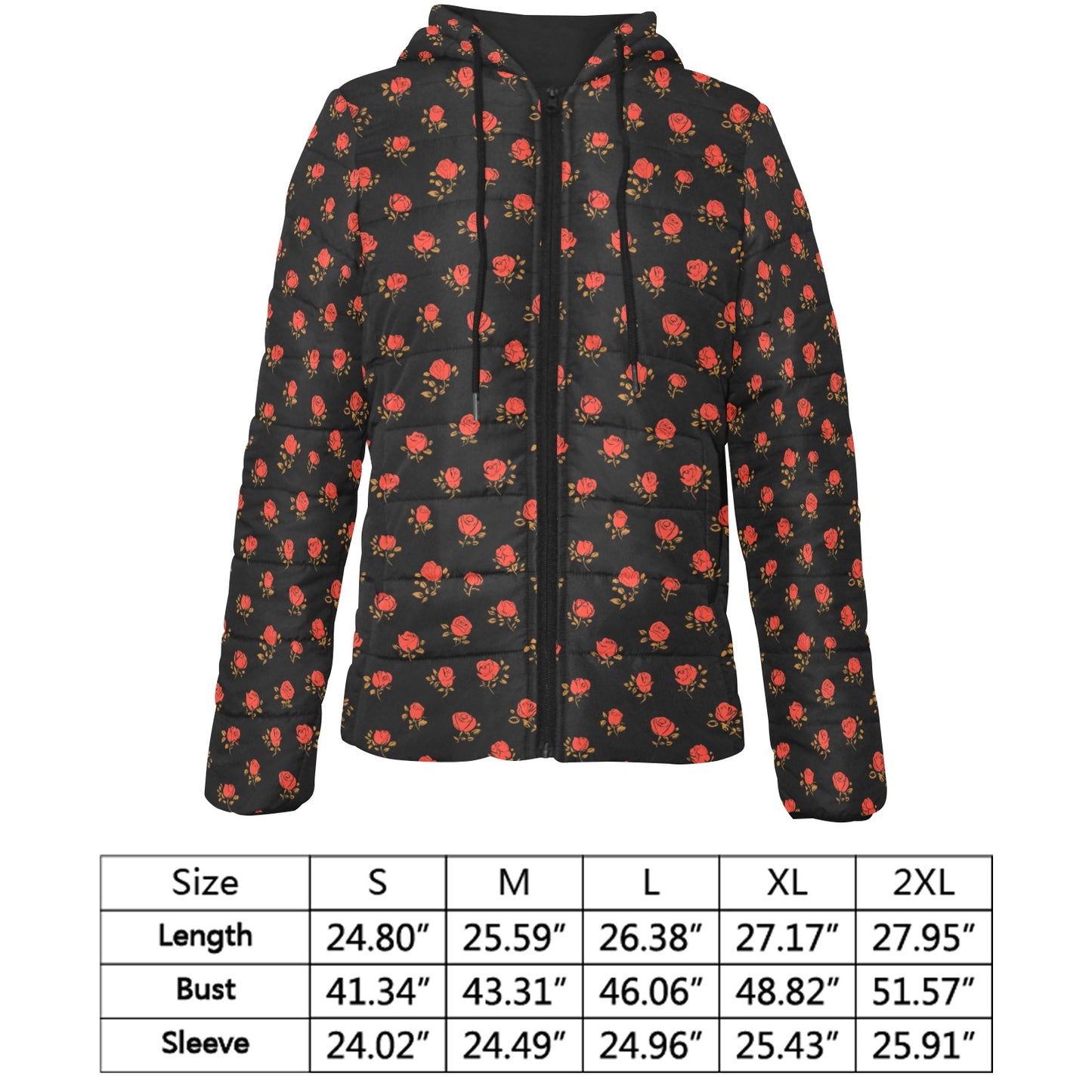 Vampire Art Urban Gothic Women's Padded Hooded Jacket - Red Roses