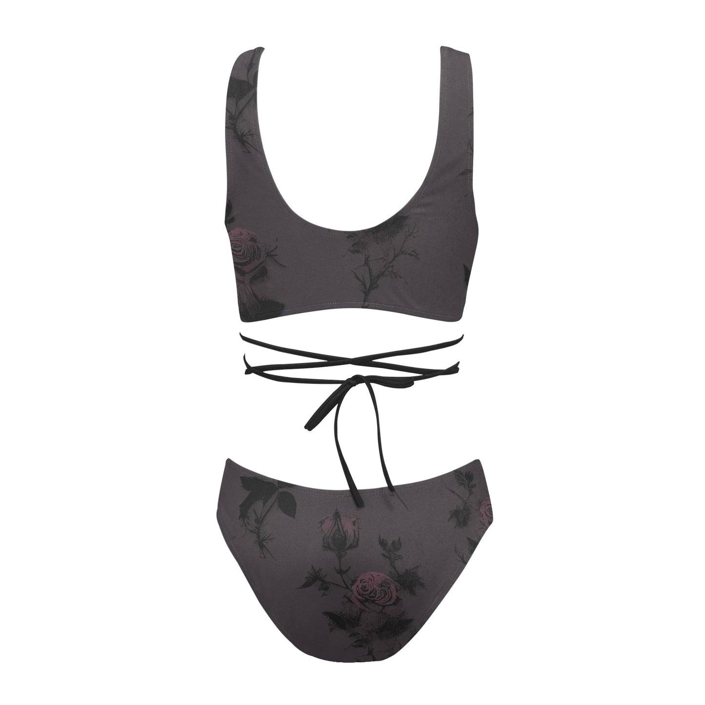 Vampire Art Retro Cross String Bikini Set - Grunge Charcoal Roses