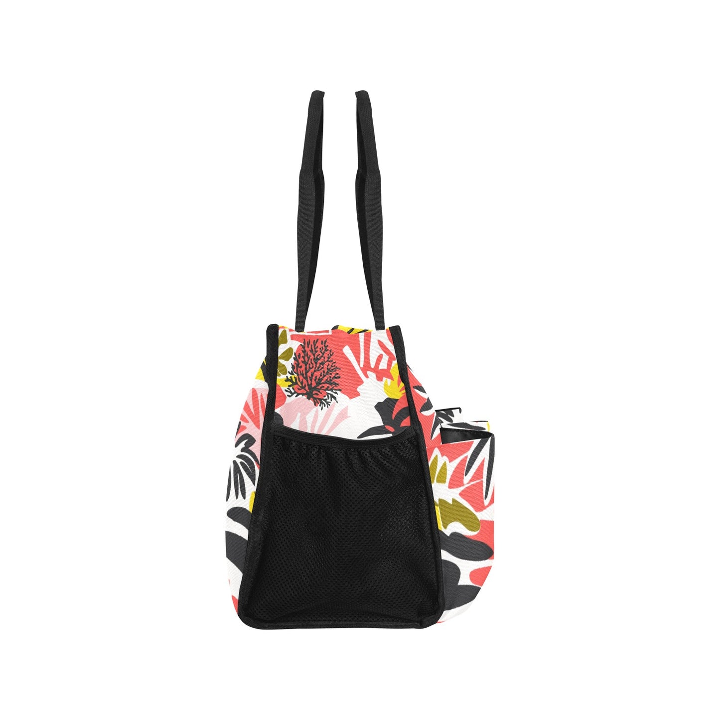 Vampire Art Retro Large Multi-pocket Beach Bag - Bold Sixties Florals with Coral Pink