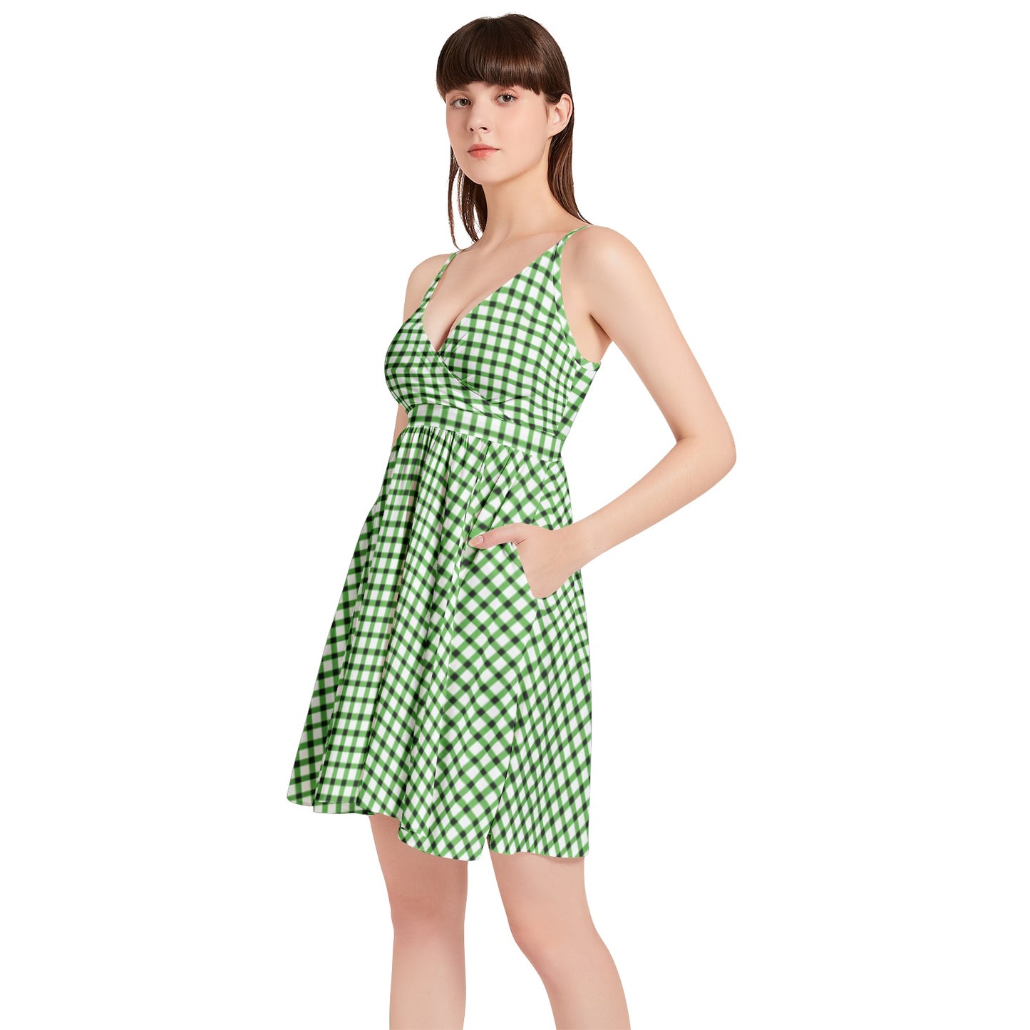 Vampire Art Vintage Bloom Gingham Flare Dress - Green Gingham