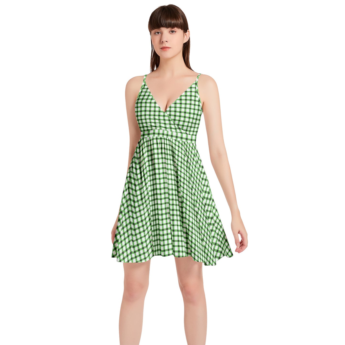 Vampire Art Vintage Bloom Gingham Flare Dress - Green Gingham