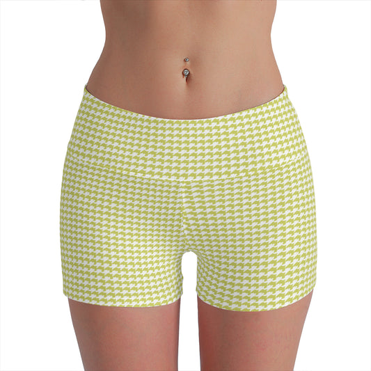 Vampire Art Retro Yoga Cycling Sports Shorts - Olive Green Houndstooth