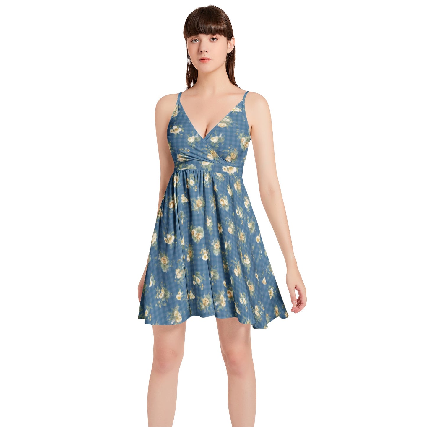 Vampire Art Vintage Bloom Gingham Flare Dress - Blue Gingham