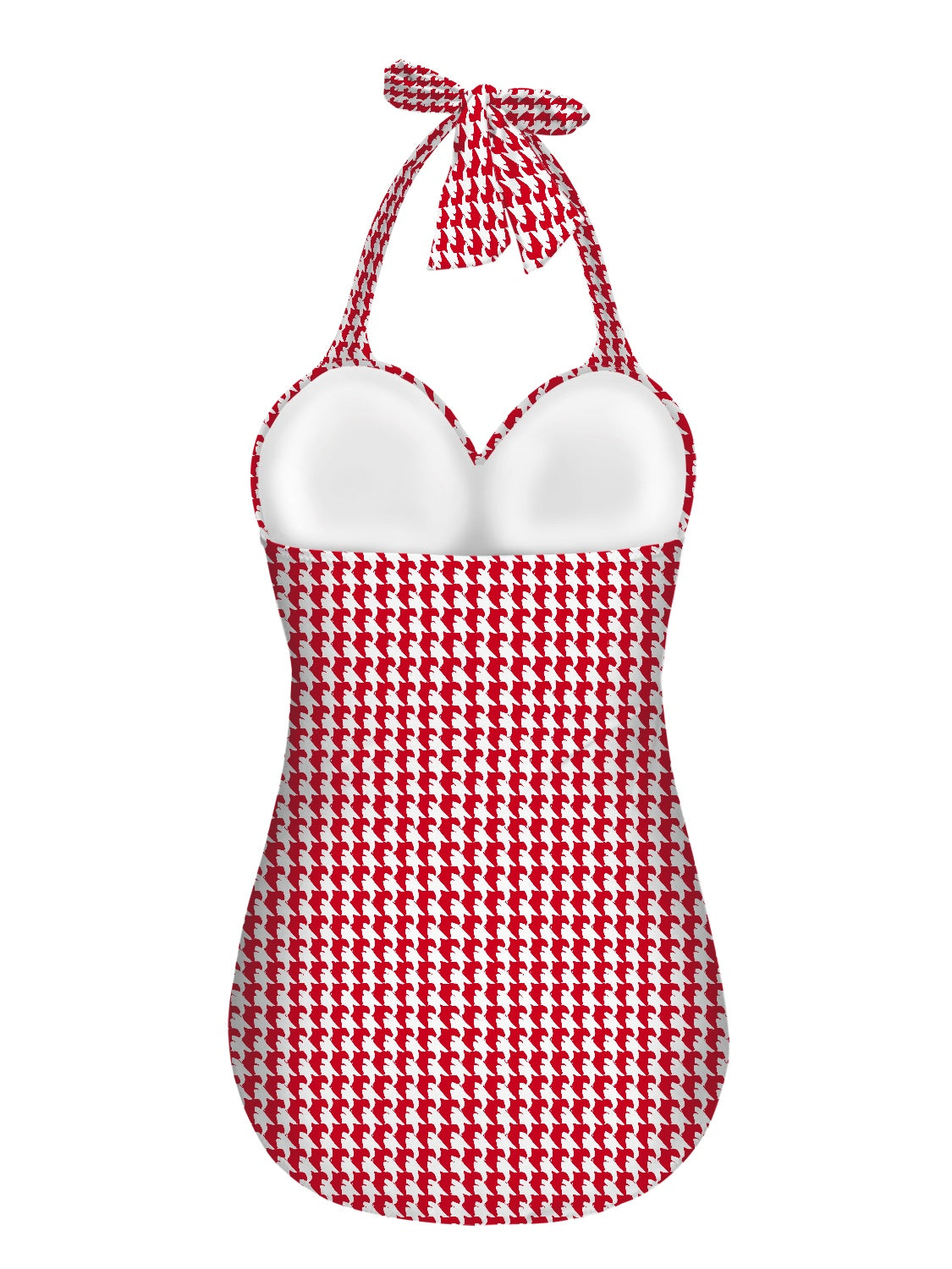 Vampire Art Vintage Chic Halter Neck One-Piece Swimsuit - Cottagecore Red Houndstooth