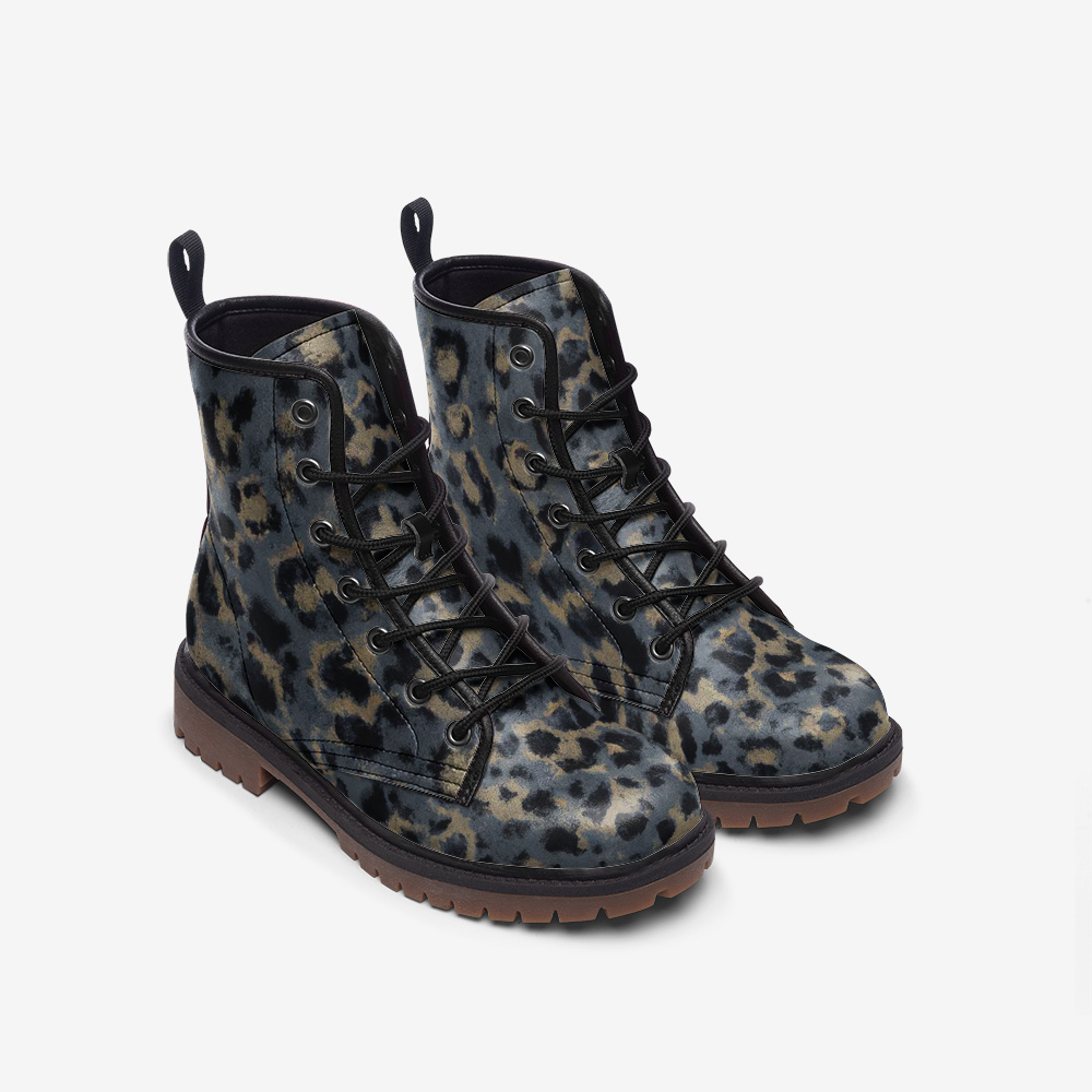 Vampire Art Wild Grunge Leopard Unisex Vegan Leather Combat Boots Du