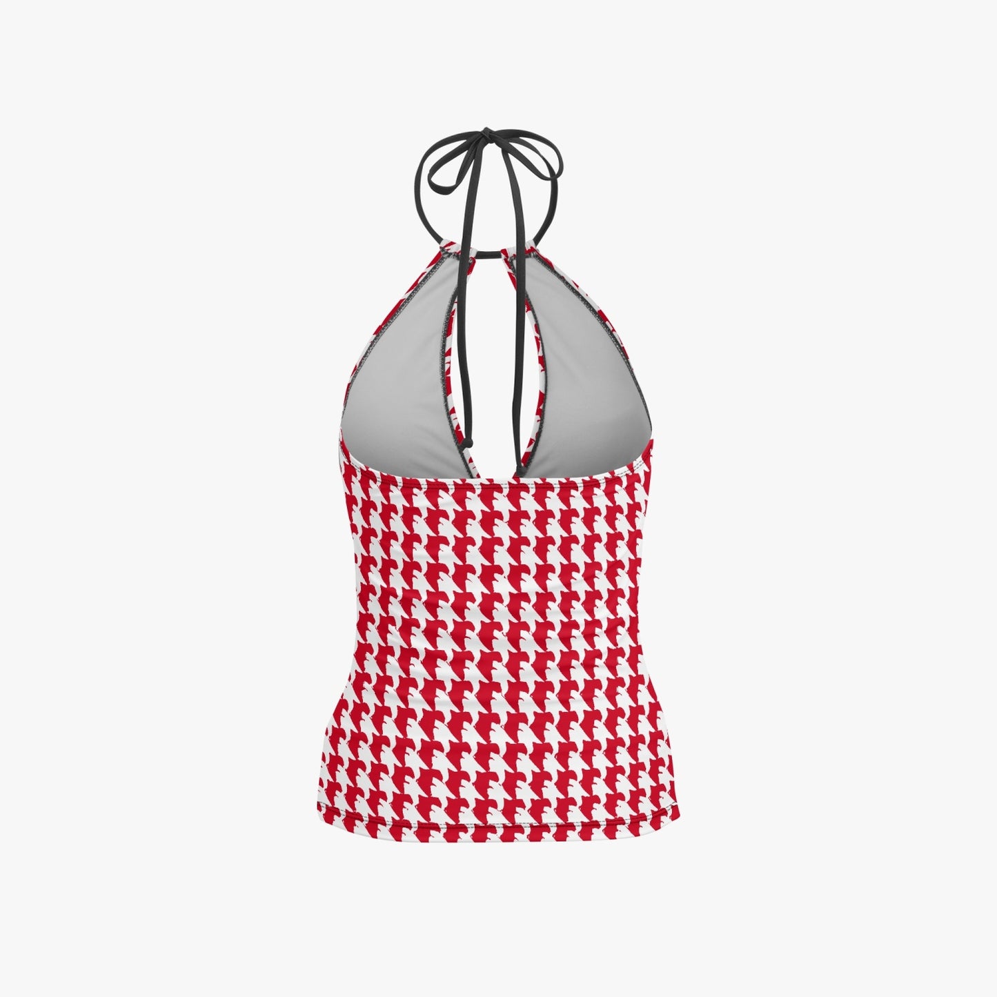 Vampire Art Retro Halter Two-Piece Tankini Swimsuit - Red Houndstooth