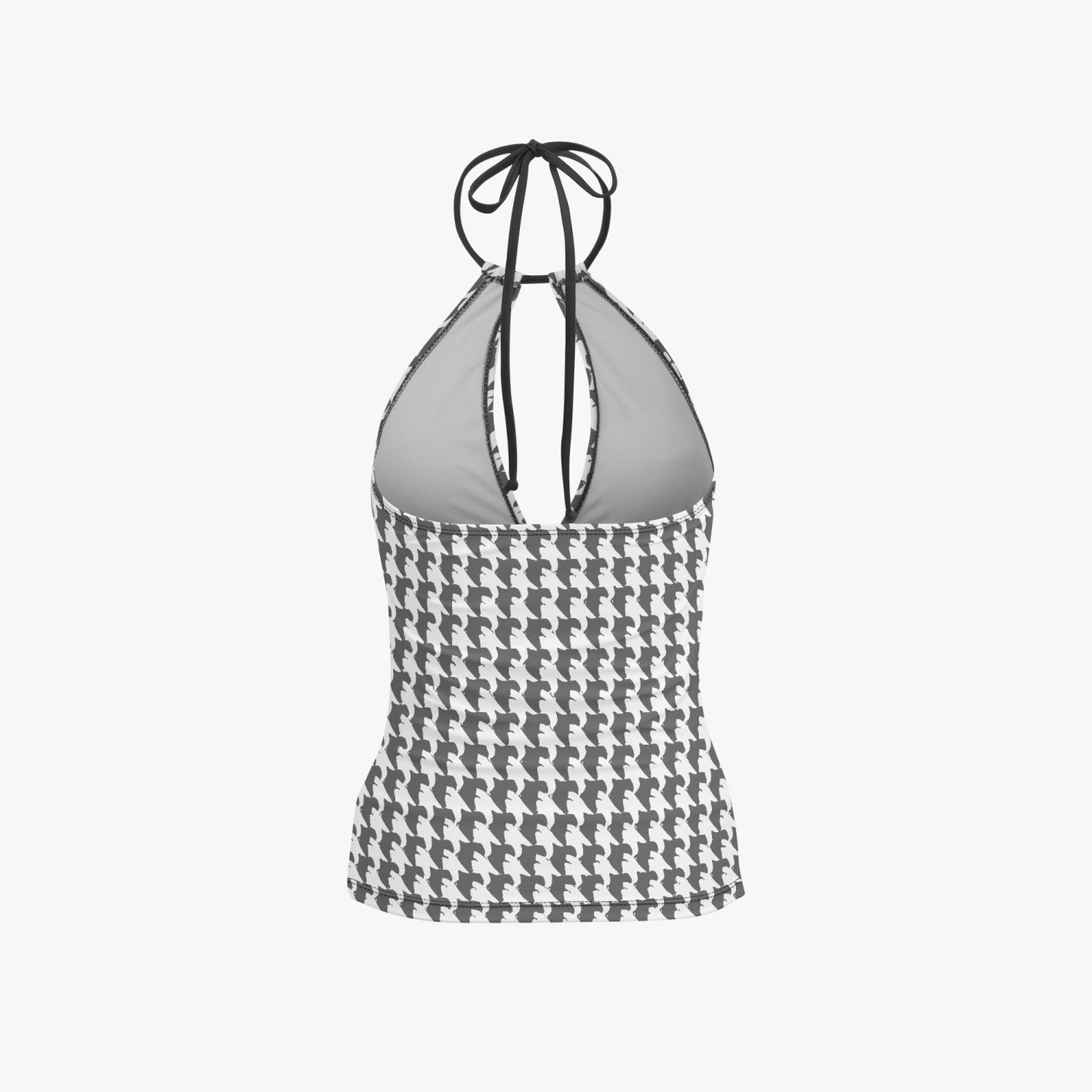 Vampire Art Retro Halter Two-Piece Tankini Swimsuit - Charcoal Grey Houndstooth