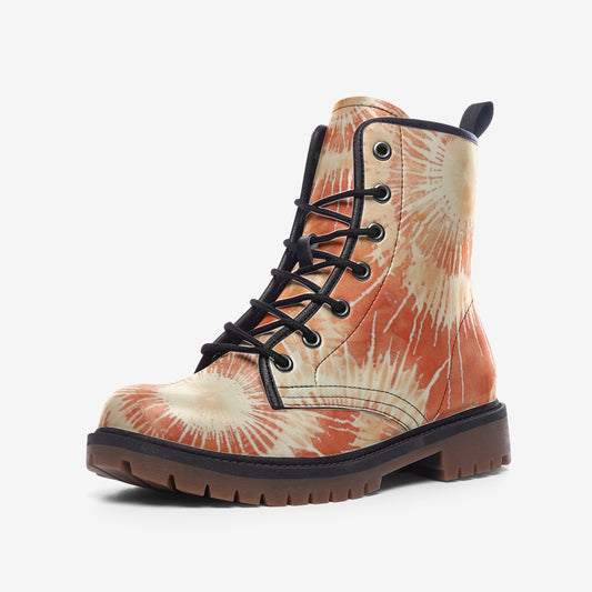 Vampire Art Tie-Dye Hippie Boho Festival Vegan Leather Unisex Combat Boots - Fireballs - US sizes