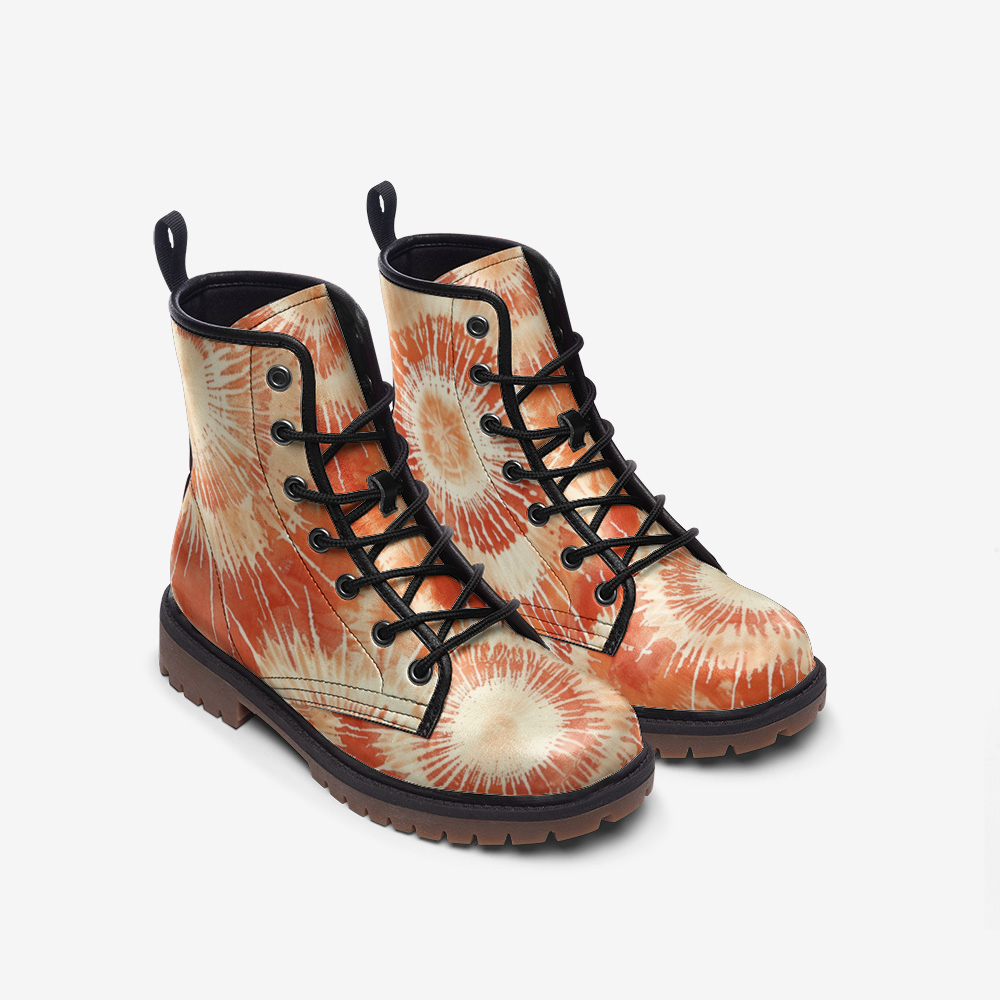 Vampire Art Tie-Dye Hippie Boho Festival Vegan Leather Unisex Combat Boots - Fireballs - US sizes