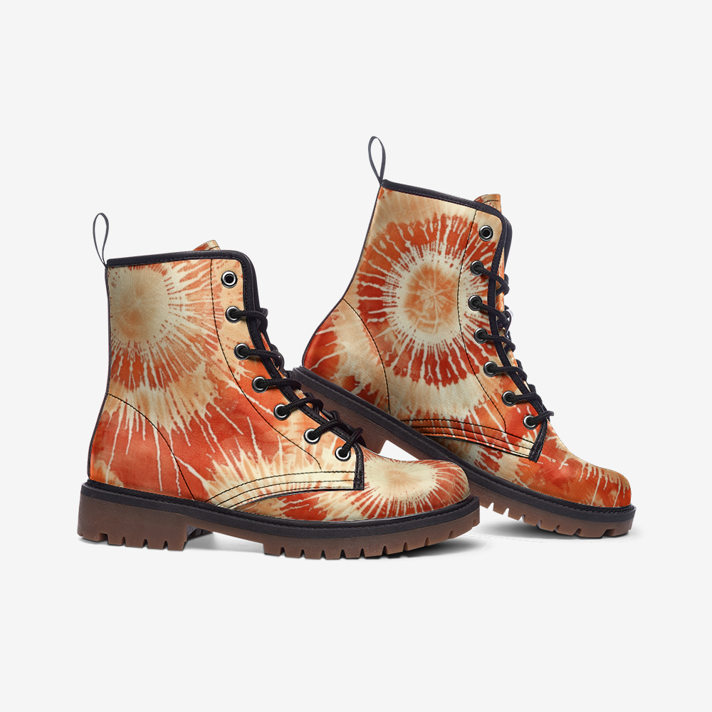 Vampire Art Tie-Dye Hippie Boho Festival Vegan Leather Unisex Combat Boots - Fireballs - US sizes