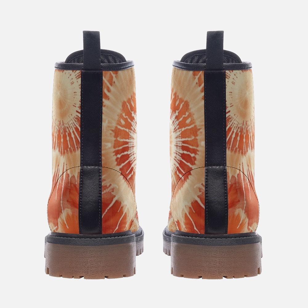 Vampire Art Tie-Dye Hippie Boho Festival Vegan Leather Unisex Combat Boots - Fireballs - US sizes