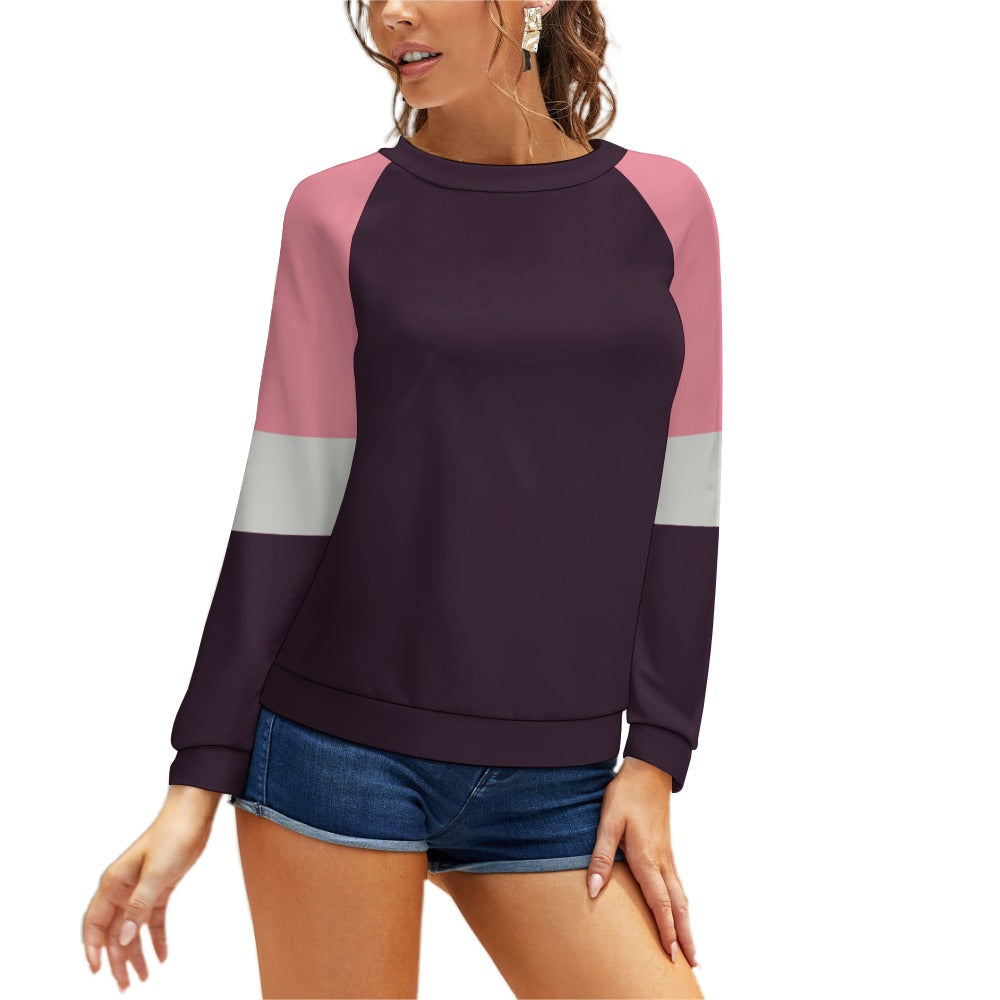 Vampire Art Retro Sixties Pink Purple & White Stripy Raglan Round Neck Sweater