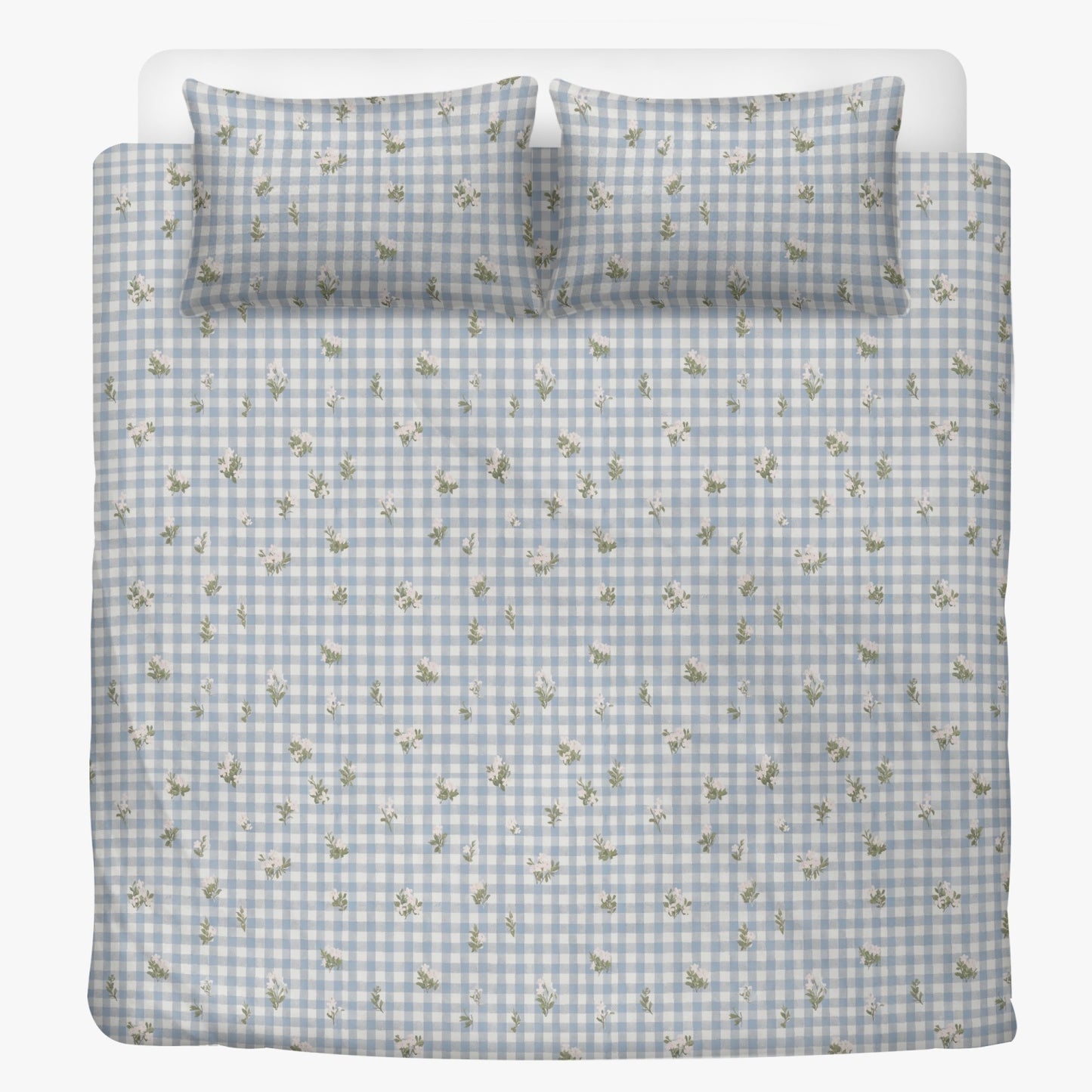 Vampire Art 3-Piece Retro Polyester Bedding Set - Cottagecore baby Blue Floral Gingham