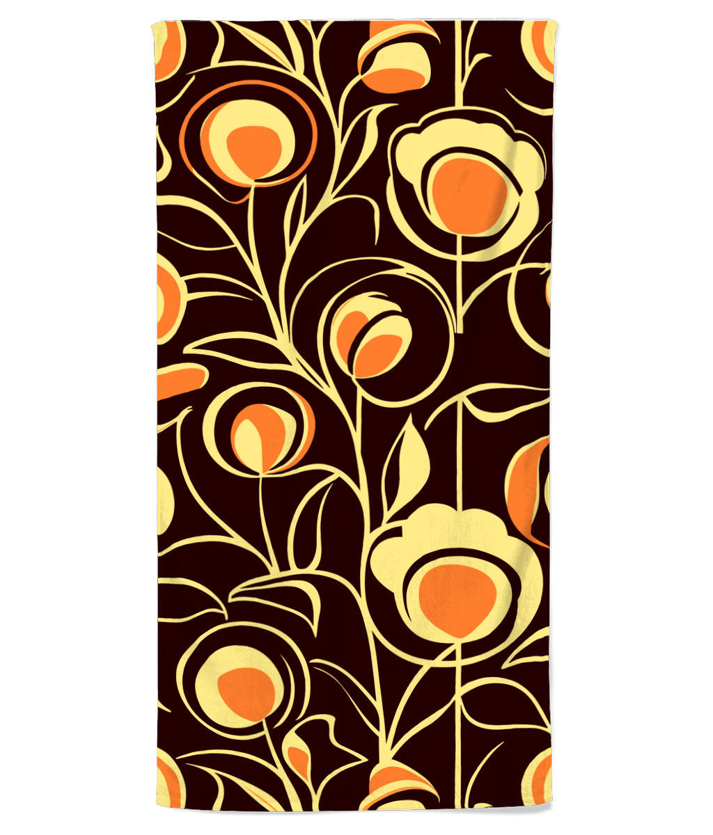 Vampire Art Retro Bold Sixties Soft and Lightweight Beach Towel - Brown, Orange and Cream - 70 x 140 cm - Made in the UK