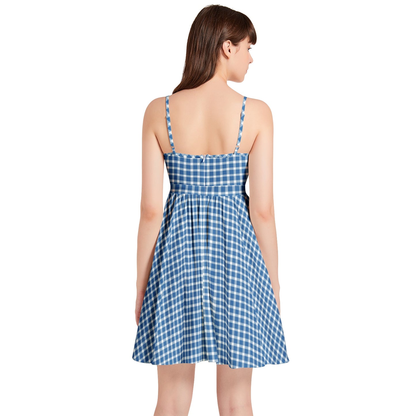 Vampire Art Vintage Bloom Gingham Flare Dress - Blue Gingham