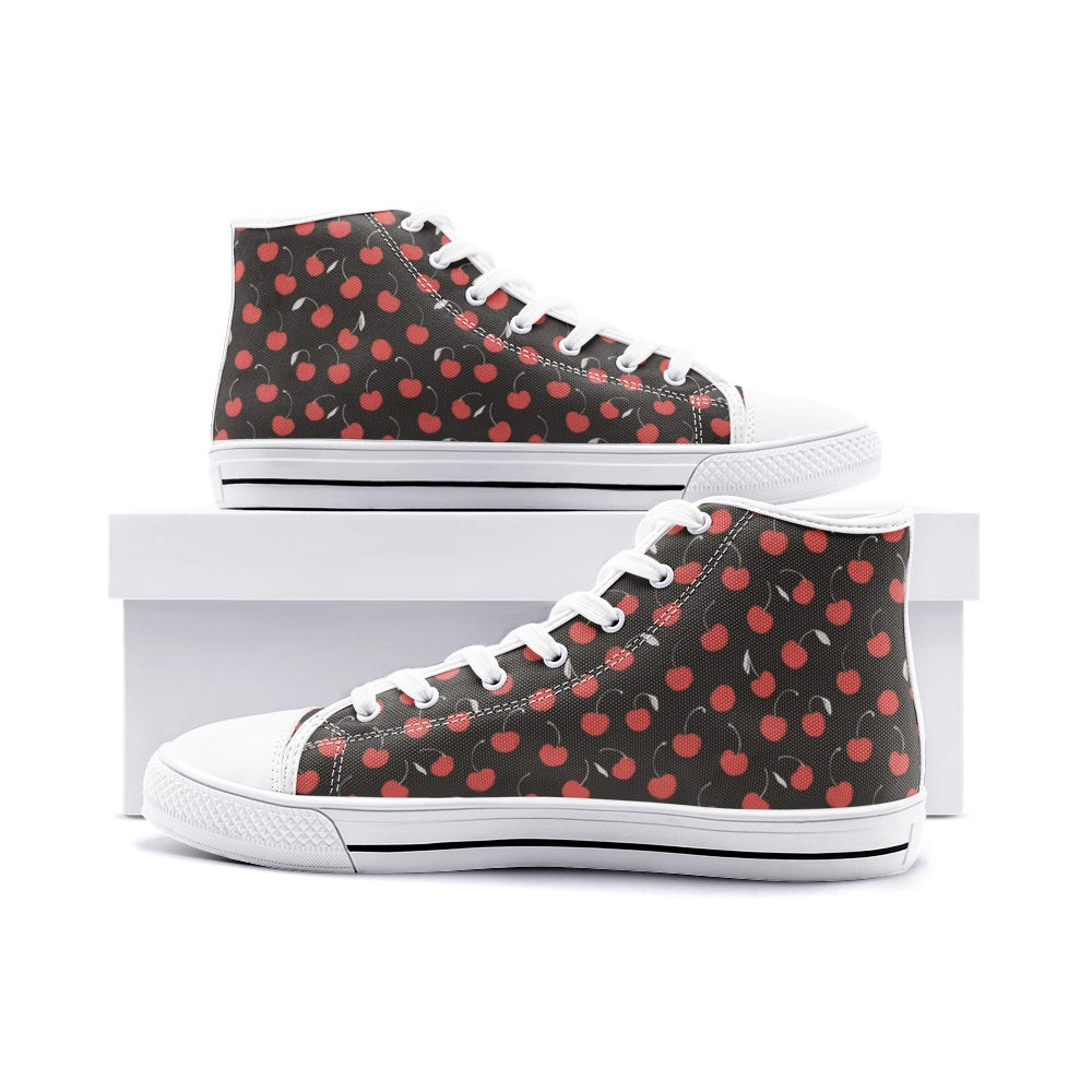 Vampire Art Whimsigoth Unisex High Top Canvas Shoes - Cherries - Available in Black or White