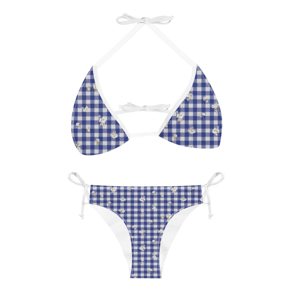 Vampire Art Gingham Blossom Cottagecore Bikini Set - Blue Floral Gingham