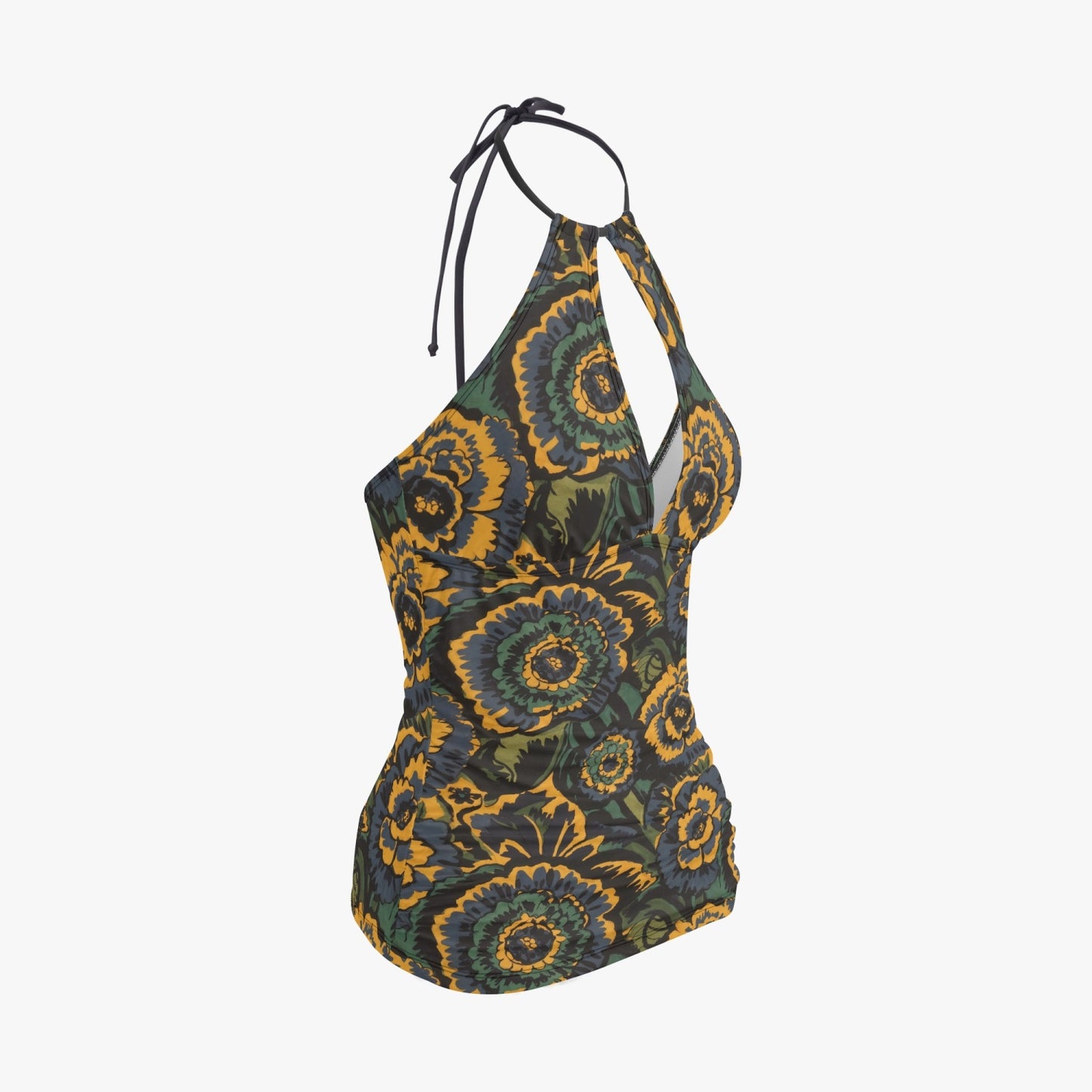 Vampire Art Retro Halter Two-Piece Tankini Swimsuit - Seventies Dark Florals