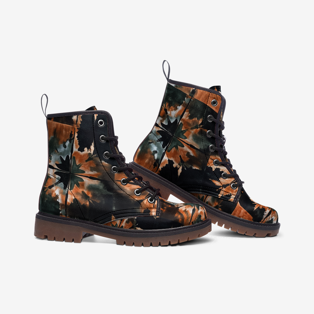 Vampire Art Tie-Dye Hippie Boho Festival Vegan Leather Unisex Combat Boots - Black Quasar