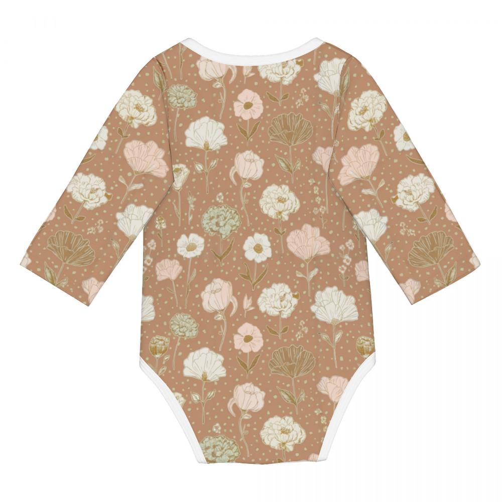 Vampire Art Retro Baby Cotton One-Piece - Delicate Florals in Brown