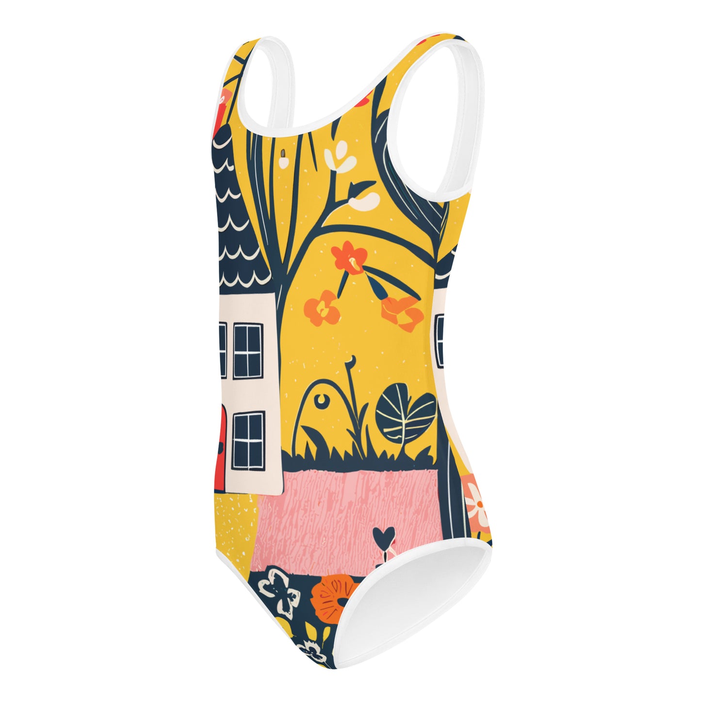 Vampire Art Kids Girls Happy House Retro Yellow Swimsuit